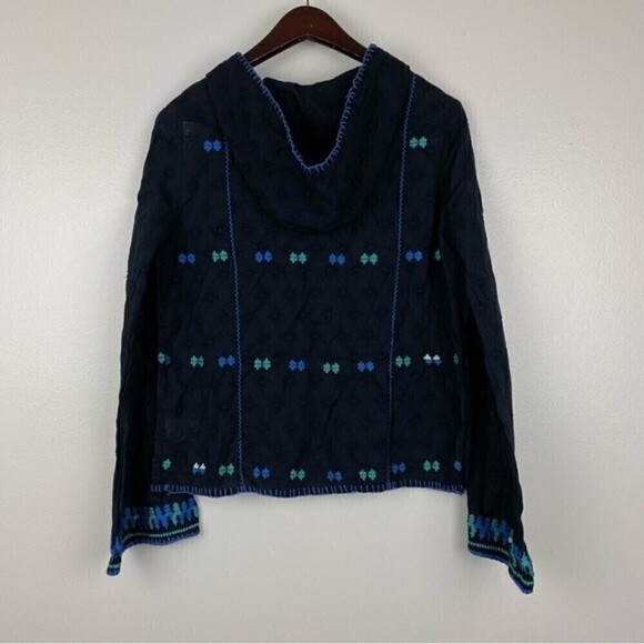 Free People Playa Del Rey Embroidered Crop Bell Sleeves Hoodie Black Size S - Picture 5 of 9